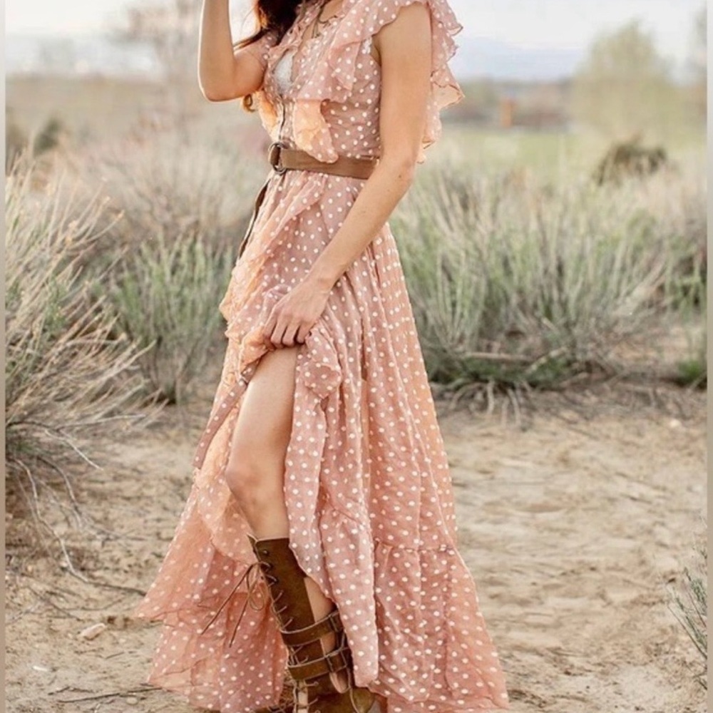 JOYFOLIE Elegant Polka Dot Maxi Dress
